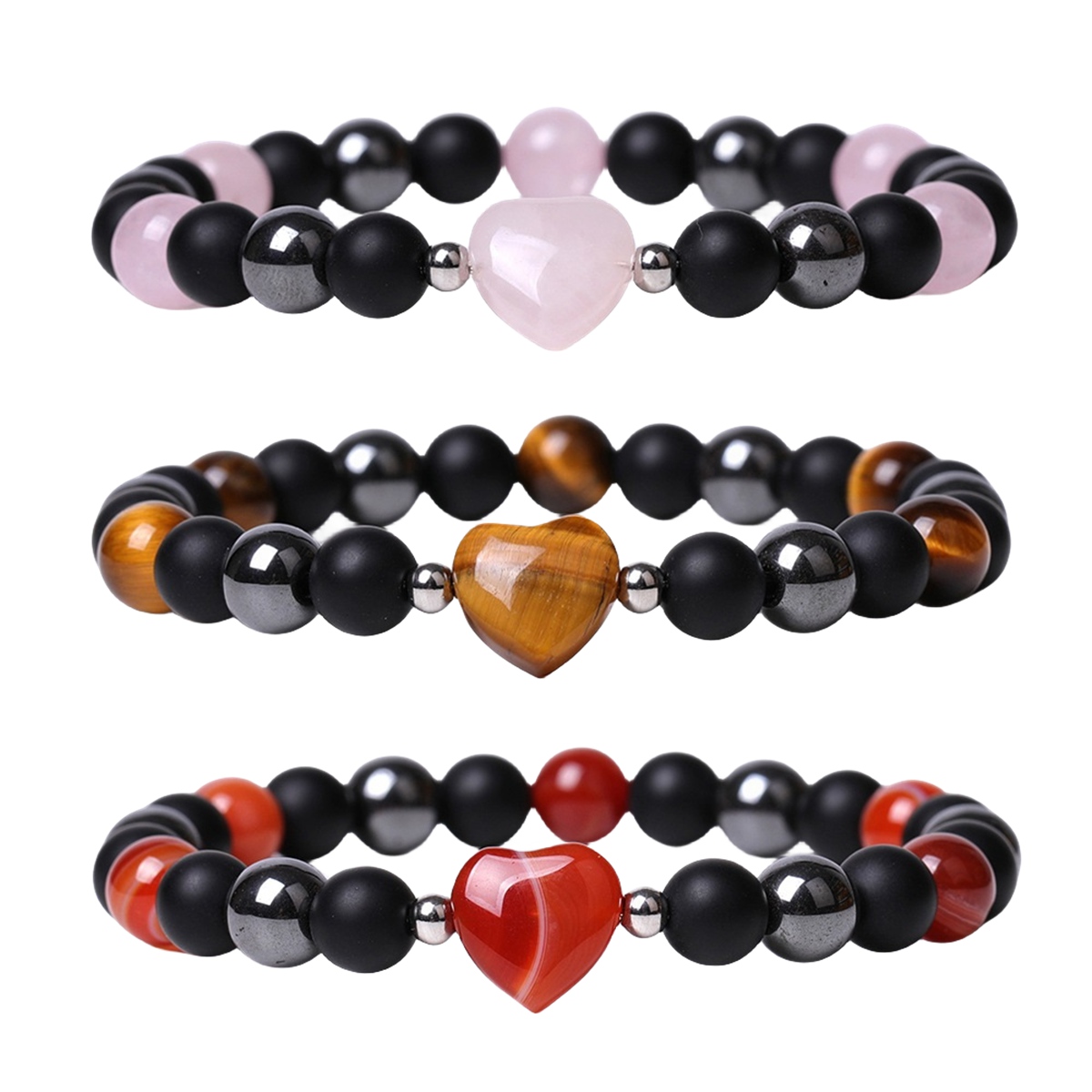 Healing Chakra Heart Stone Bracelet 8mm Beads Stretch Bangle Jewelry for Women