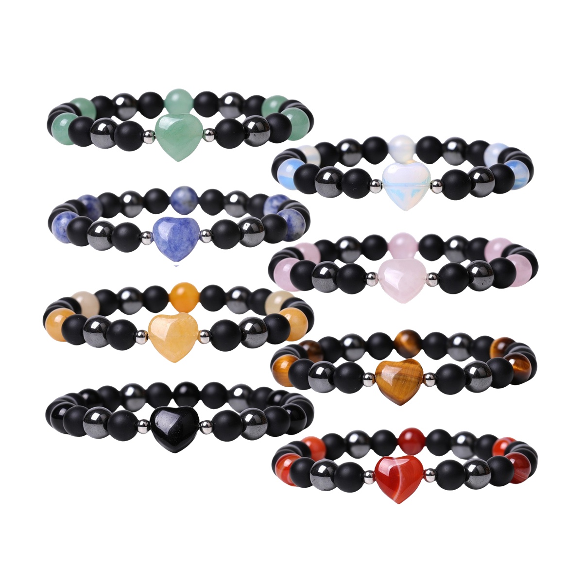Healing Chakra Heart Stone Bracelet 8mm Beads Stretch Bangle Jewelry for Women