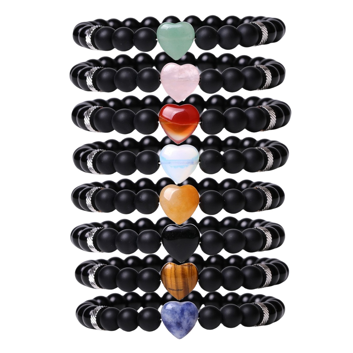 Healing Chakra Heart Stone Bracelet 8mm Beads Stretch Bangle Jewelry for Women