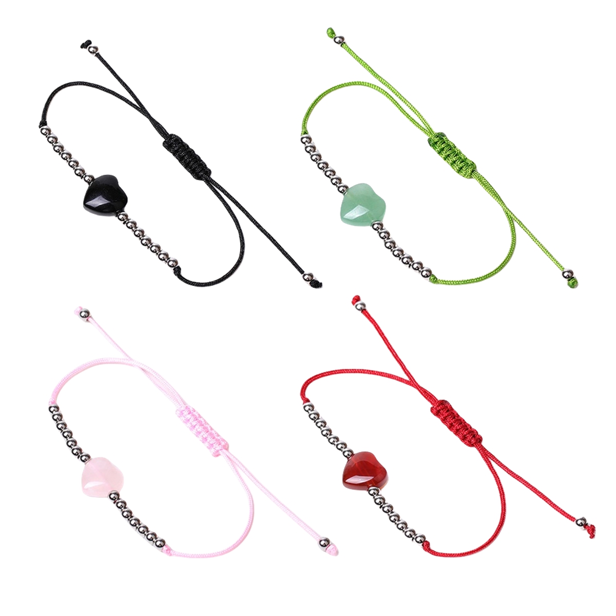 Healing Chakra Heart Stone Bracelet Silver beads Adjustable Jewelry for Women