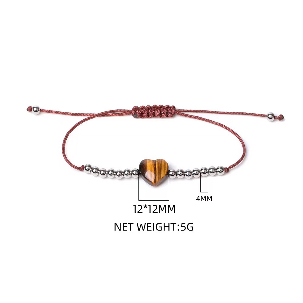 Healing Chakra Heart Stone Bracelet Silver beads Adjustable Jewelry for Women