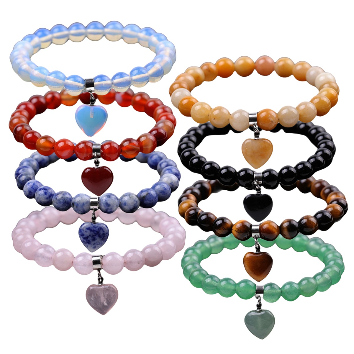 Healing Chakra Heart Stone Bracelet 8mm Beads Stretch Bangle Jewelry for Women