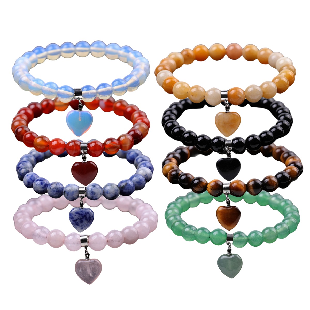 Healing Chakra Heart Stone Bracelet 8mm Beads Stretch Bangle Jewelry for Women
