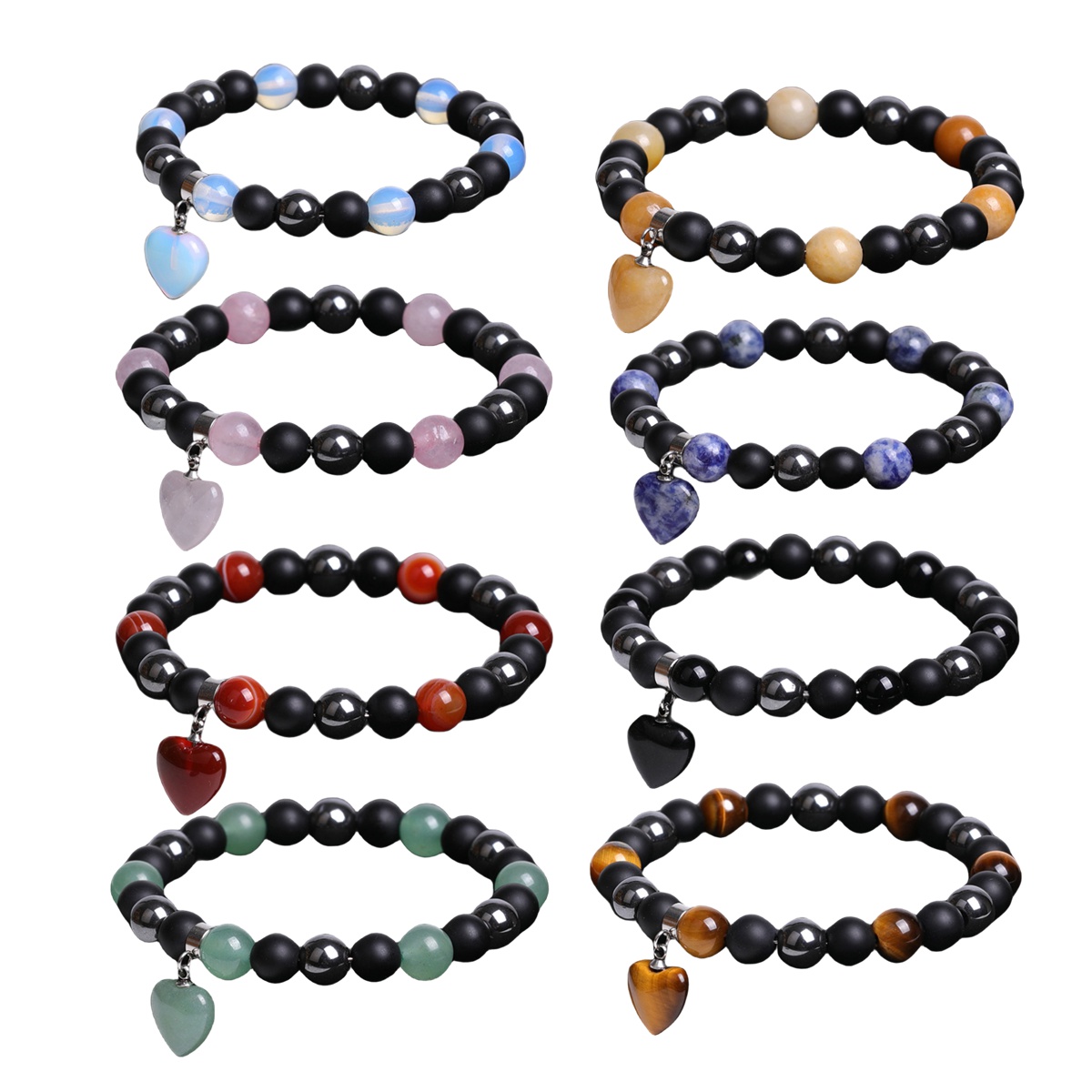 Healing Chakra Heart Stone Bracelet 8mm Beads Stretch Bangle Jewelry for Women