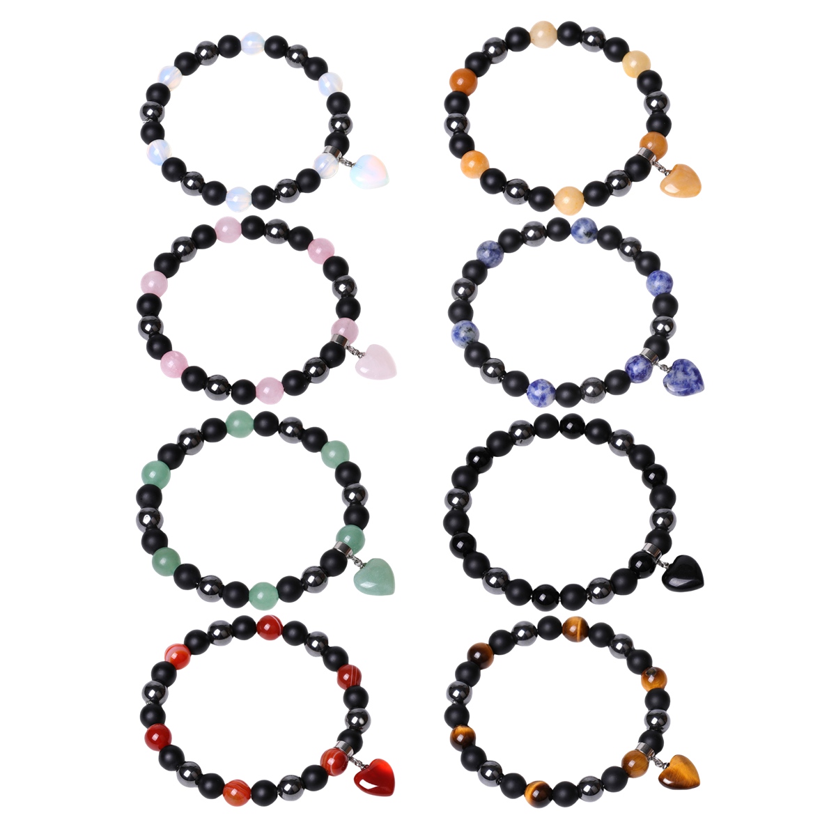 Healing Chakra Heart Stone Bracelet 8mm Beads Stretch Bangle Jewelry for Women