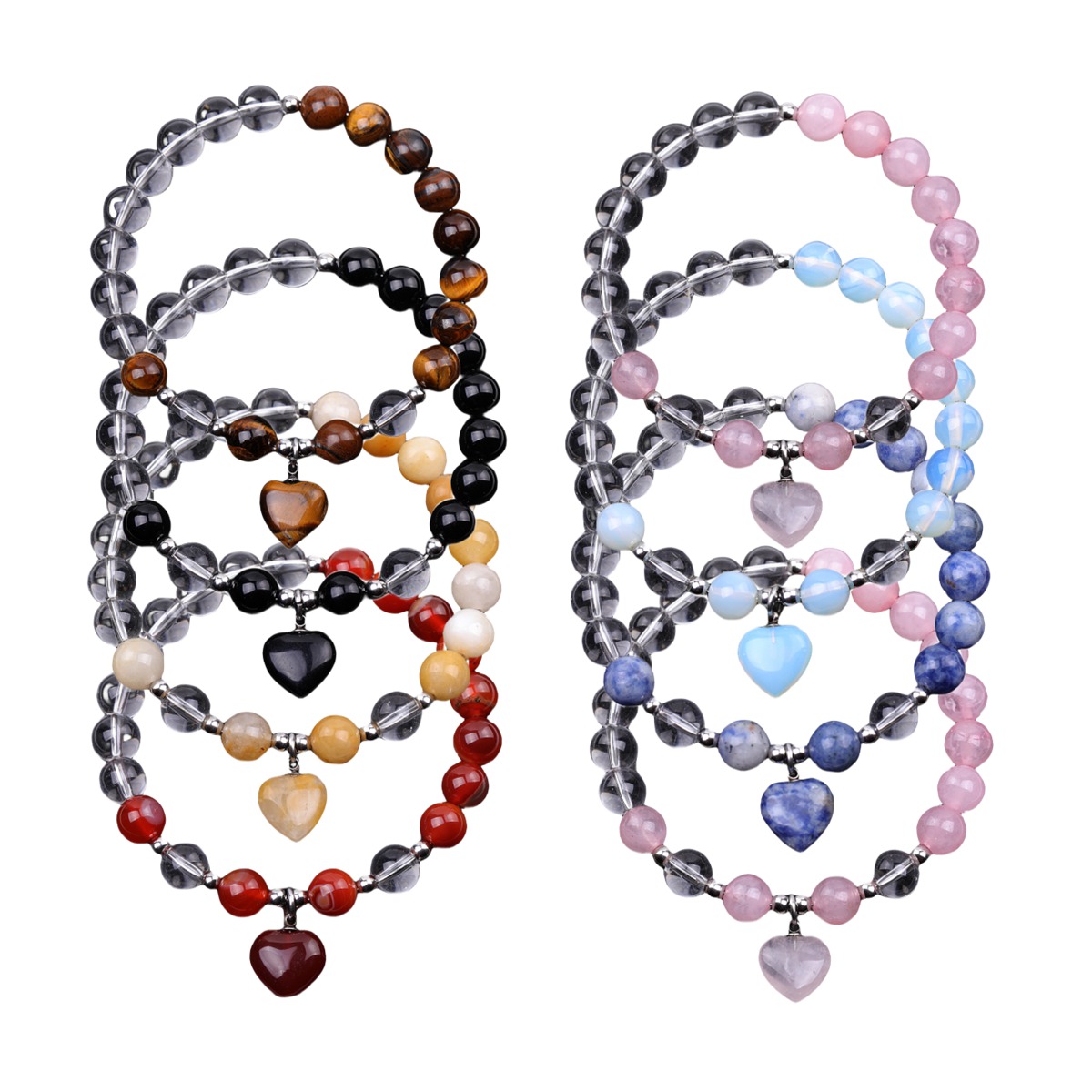 Healing Chakra Heart Stone Bracelet 8mm Beads Stretch Bangle Jewelry for Women SB2029