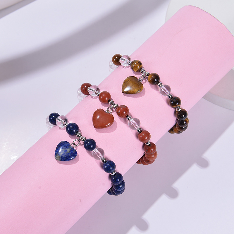 Healing Chakra Heart Stone Bracelet 8mm Beads Stretch Bangle Jewelry for Women SB2029