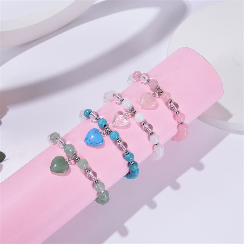 Healing Chakra Heart Stone Bracelet 8mm Beads Stretch Bangle Jewelry for Women SB2029