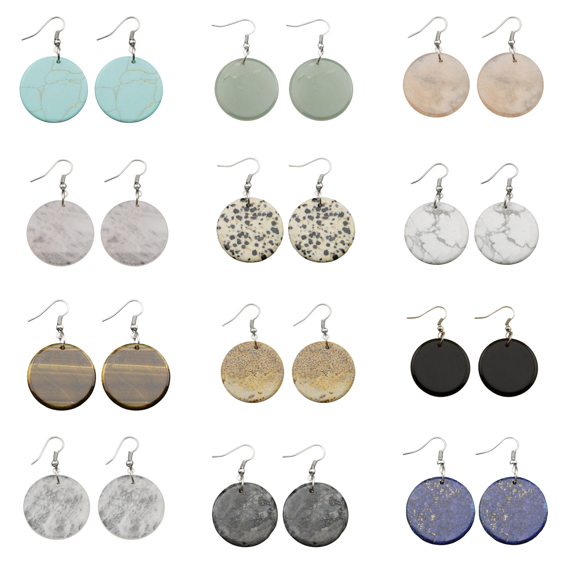 Gemstone Disc Dangle Earrings for Women Healing Chakra Crystal Lucky Circle Donut Coin SE1453S