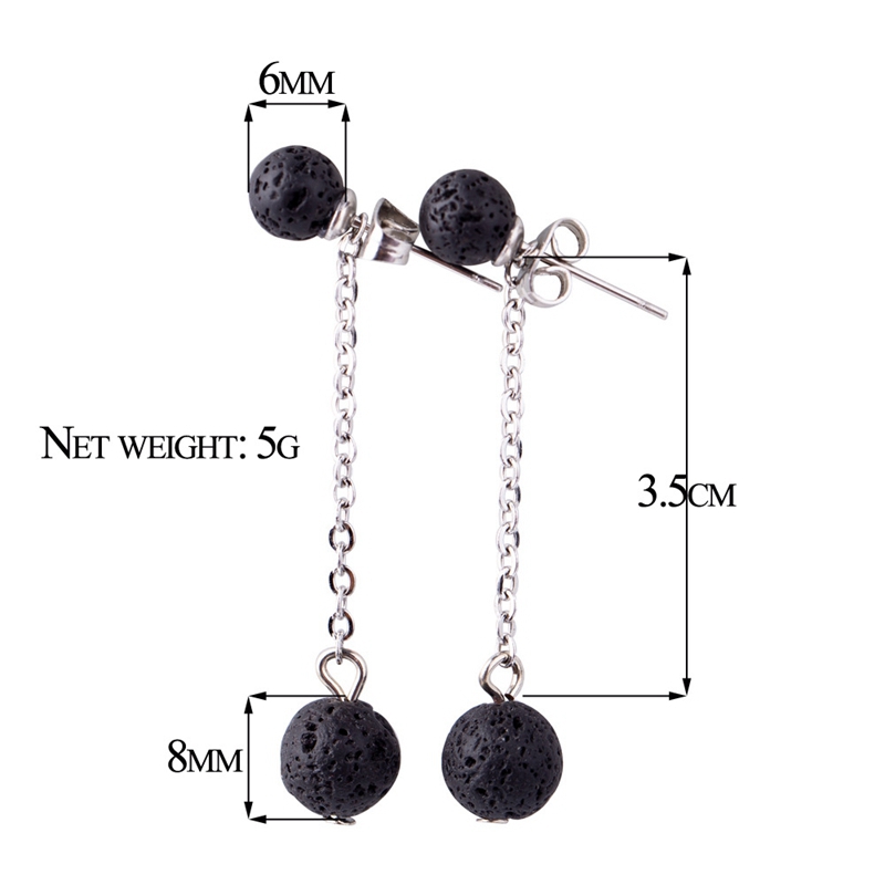 Lava Stone 6MM Earrings Stud Natural 8MM Gemstone long Chain Dangle Earring for women Girls