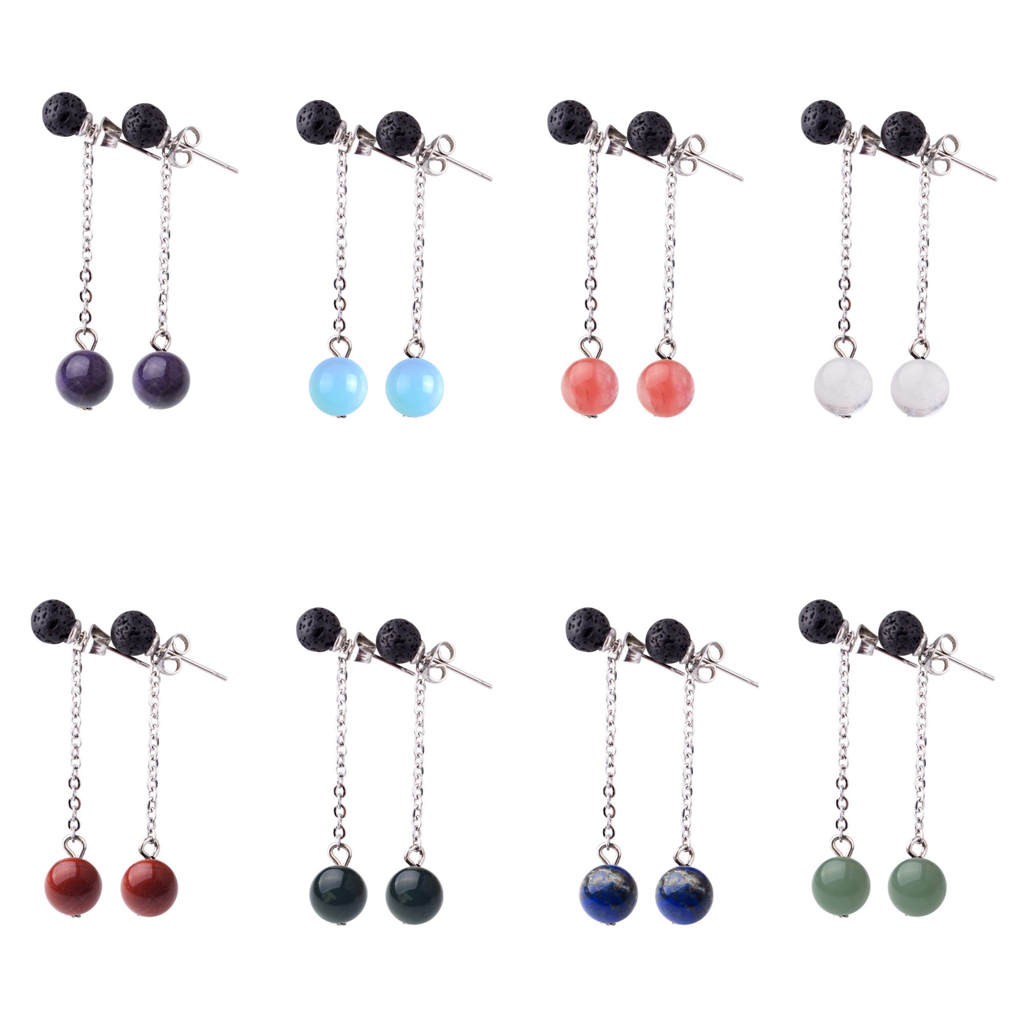 Lava Stone 6MM Earrings Stud Natural 8MM Gemstone long Chain Dangle Earring for women Girls