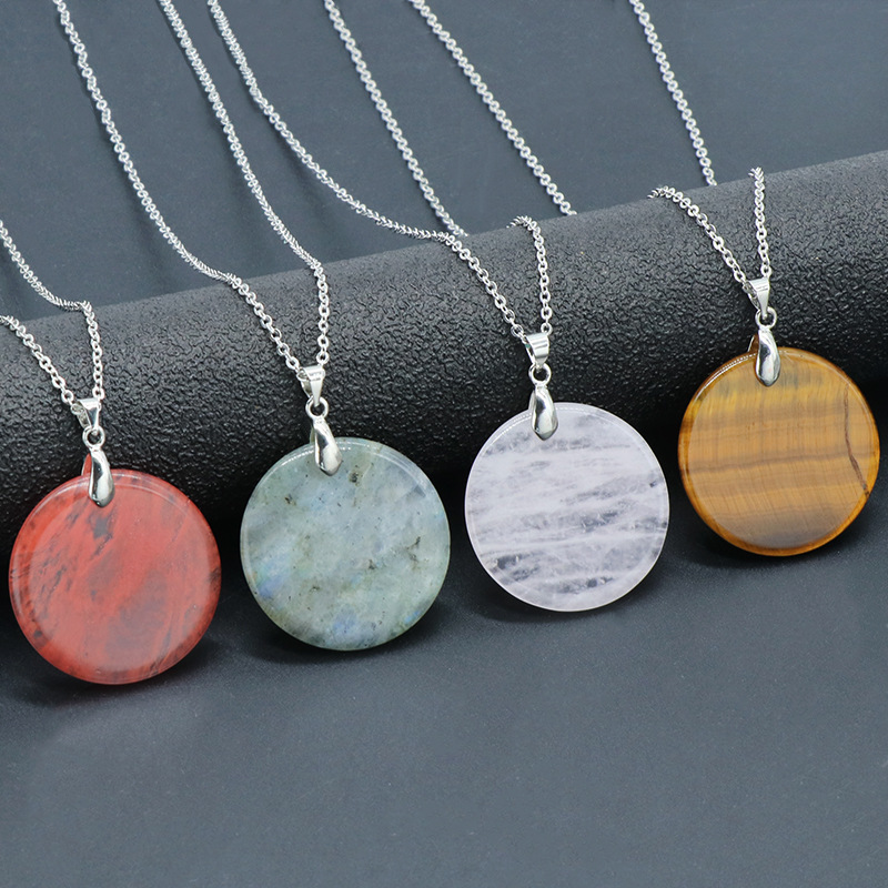 Round Disc Gemstone Pendant Necklace 30MM Healing Chakra Lucky Donut Coin Circle SN1453 