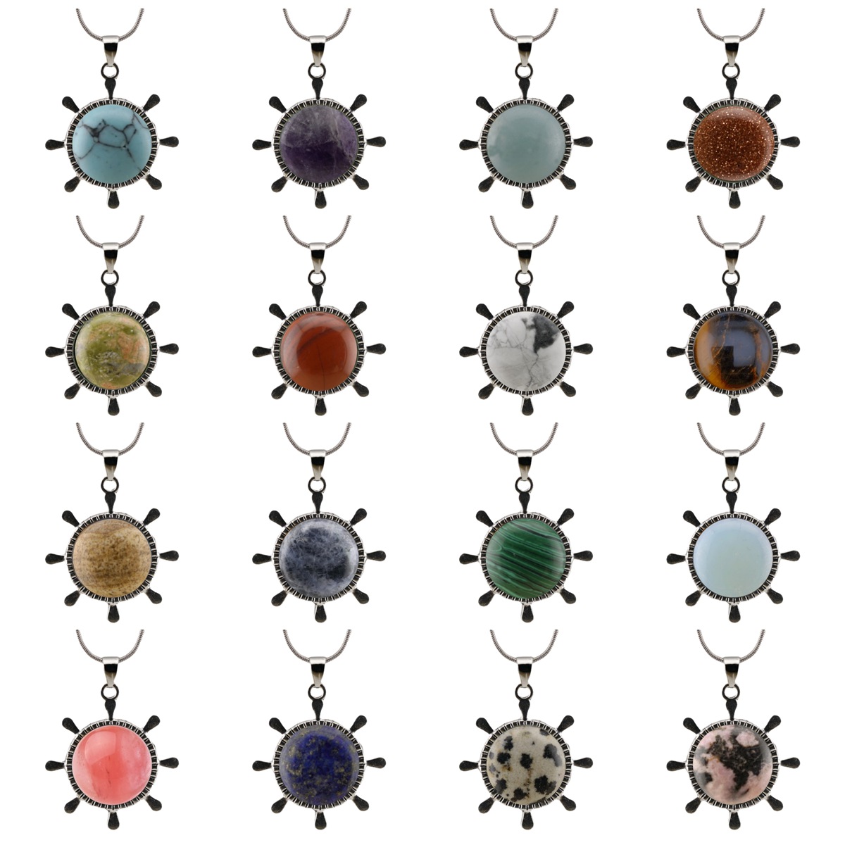 Gemstone  Rudder Pendant  Necklace 18" Snake Chain