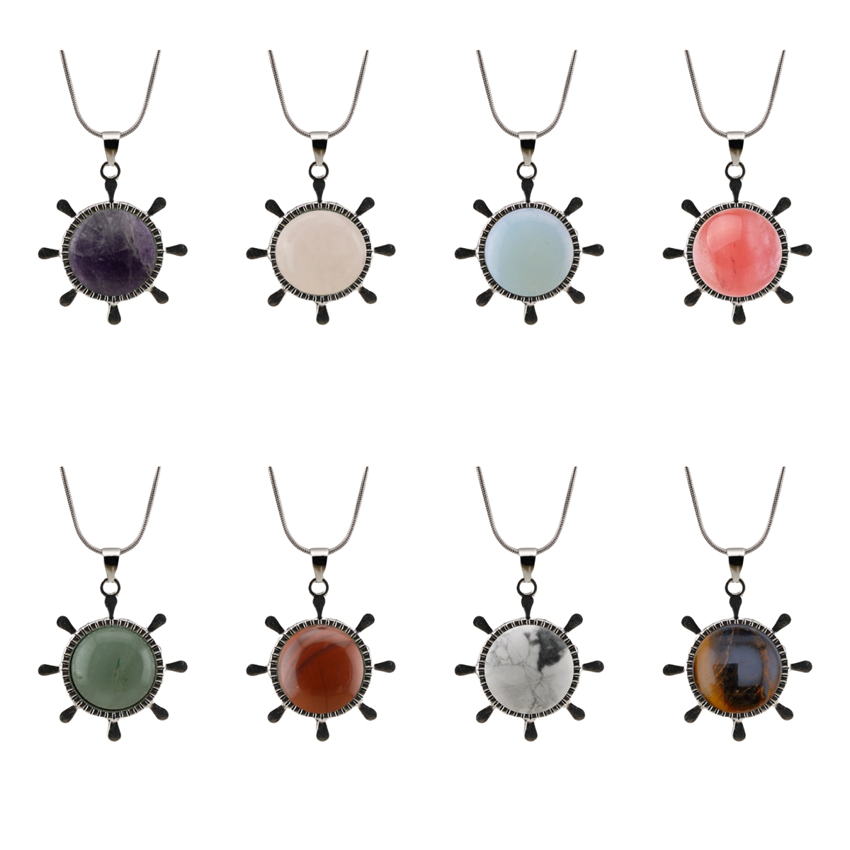 Gemstone Rudder Pendant Necklace 18" Snake Chain