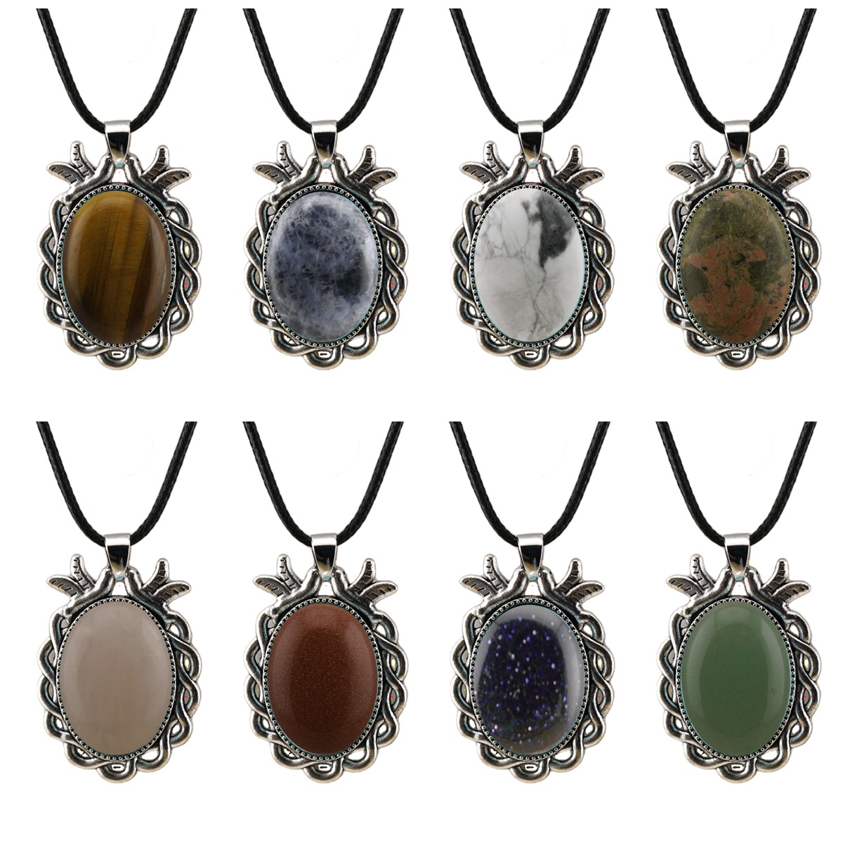 Natural Gemstone Pendant for Making Jewelry with 18x25MM Stone Cabs  Silver Alloy Accessories