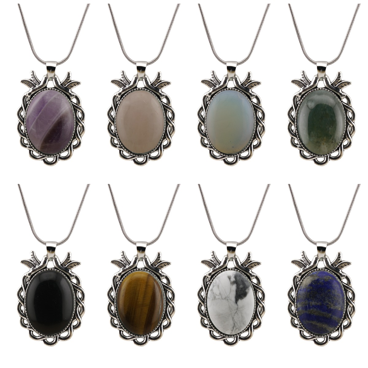 Natural Gemstone Pendant for Making Jewelry with 18x25MM Stone Cabs  Silver Alloy Accessories