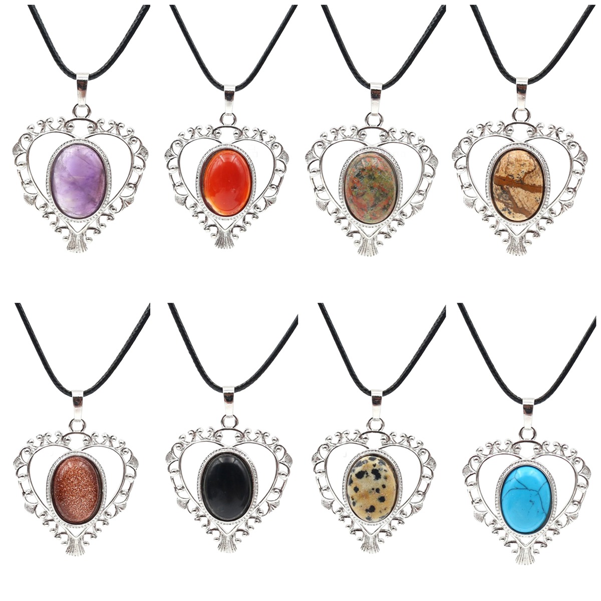 Silver Love Heart Pendant 35x46mm for Making jewelry necklace with 15x18MM natural Gemstone CABs