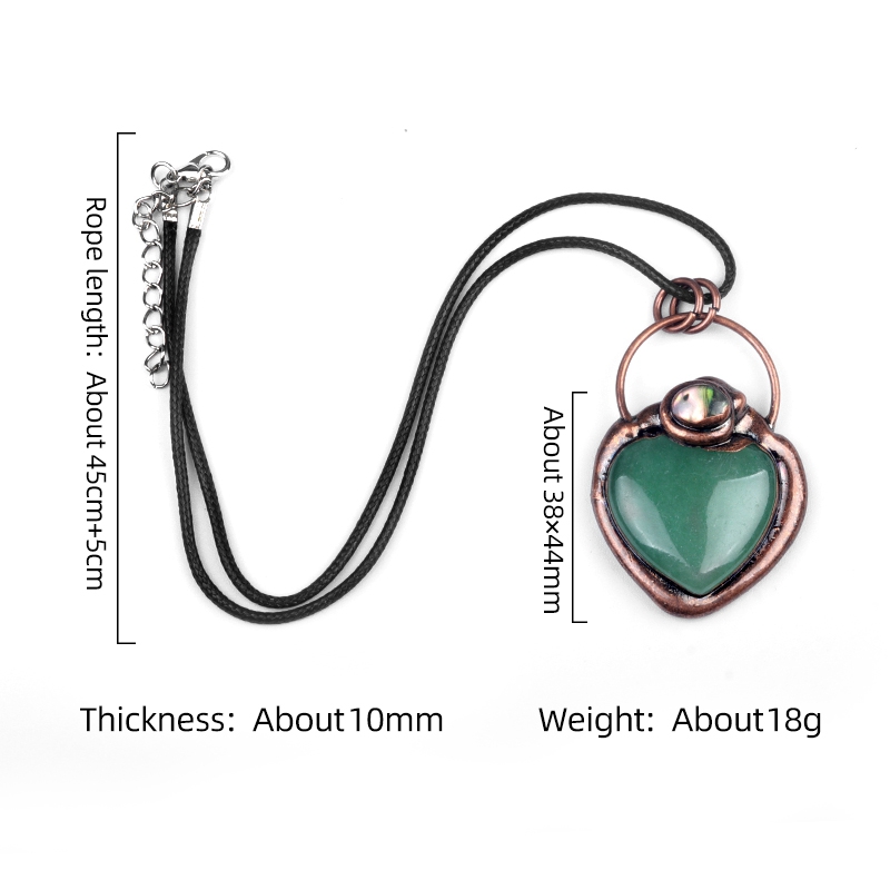 Natual Gemstone Love Heart Retro Red Copper Stone Pendant Necklace  45CM Black Cord 