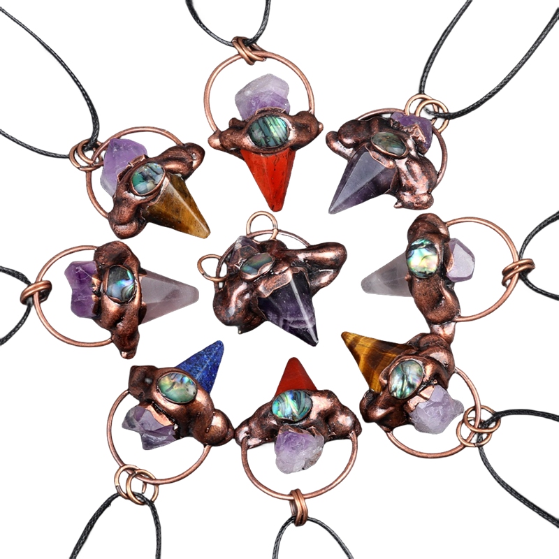 Retro Red Copper Hexagonal Pyramid Stone Pendant for Making Jewelry 