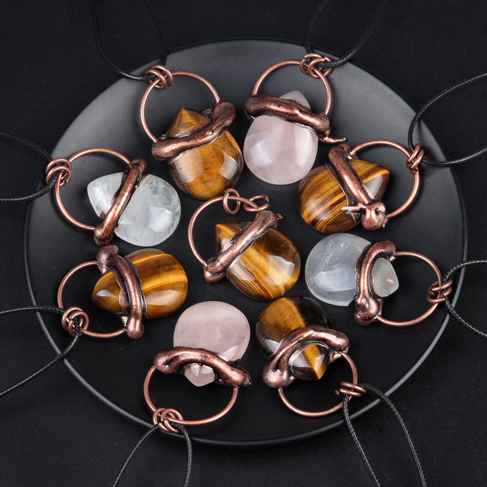 Retro Red Copper Teardrop Gemstone Pendant for Making Jewelry 