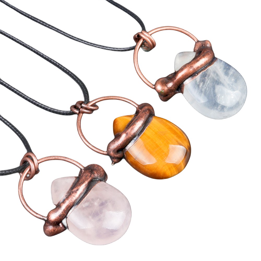 Retro Red Copper Teardrop Gemstone Pendant Necklace  45CM Black Cord