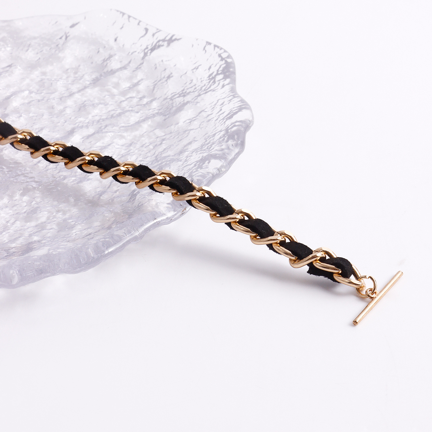 Black Velvet Wrapped Gold Chain Choker & Tassel Charms Necklace