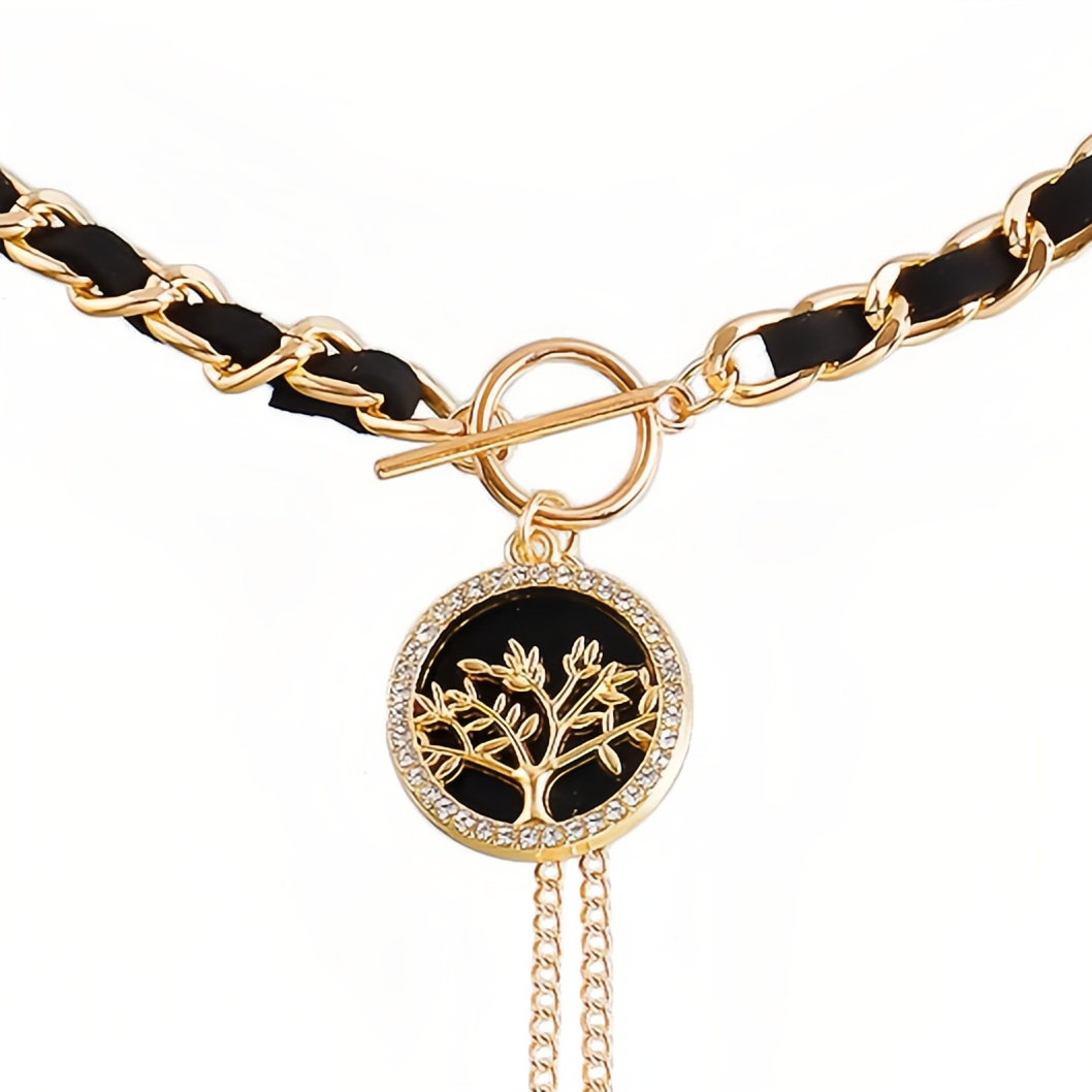 Black Velvet Wrapped Gold Chain Choker & Tassel Charms Necklace