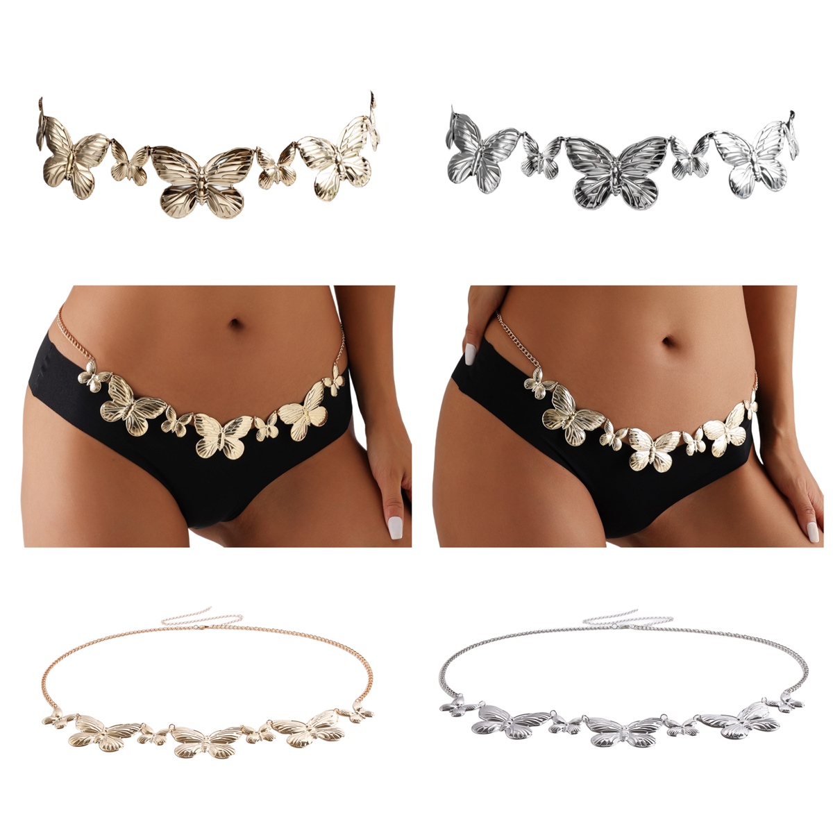 Butterfly Waist Belly Chain for Women Girls Boho Long Tassel Metal Belt Summer Adjustable Skinny Beach Bikini Body Jewelry Dress Skirt