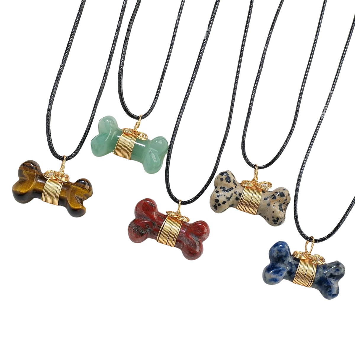 Natural Gemstone Bone Shape Pendant Healing Reiki Gem Necklace Pet Ornaments Balanced Pacification Hand Carving Bone Ornaments Dog Lovers