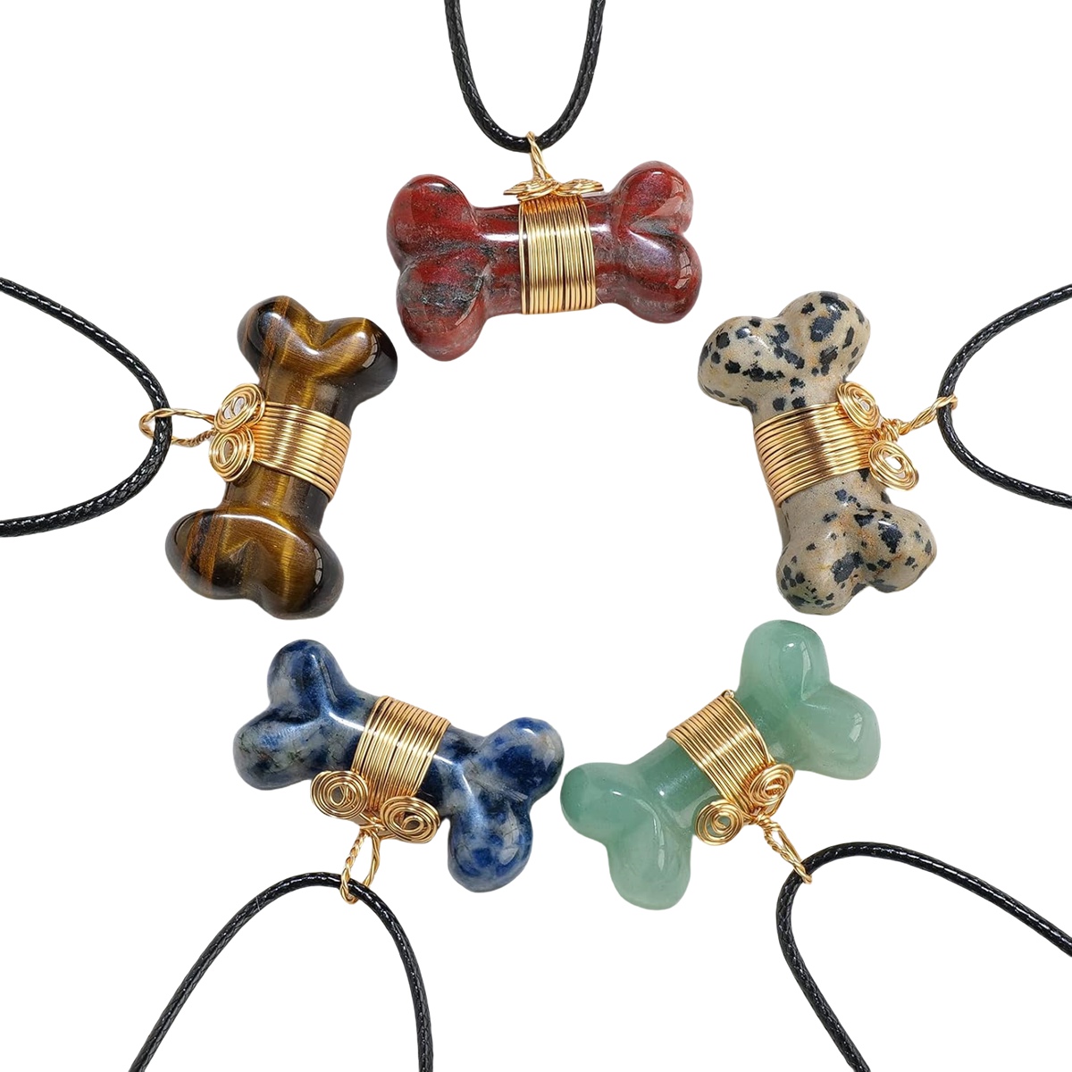 Natural Gemstone Bone Shape Pendant Healing Reiki Gem Necklace Pet Ornaments Balanced Pacification Hand Carving Bone Ornaments Dog Lovers