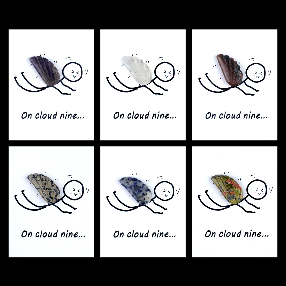 Handmade Craved Gemstone Wing Pendant SP0677-16X30MM Card Packing