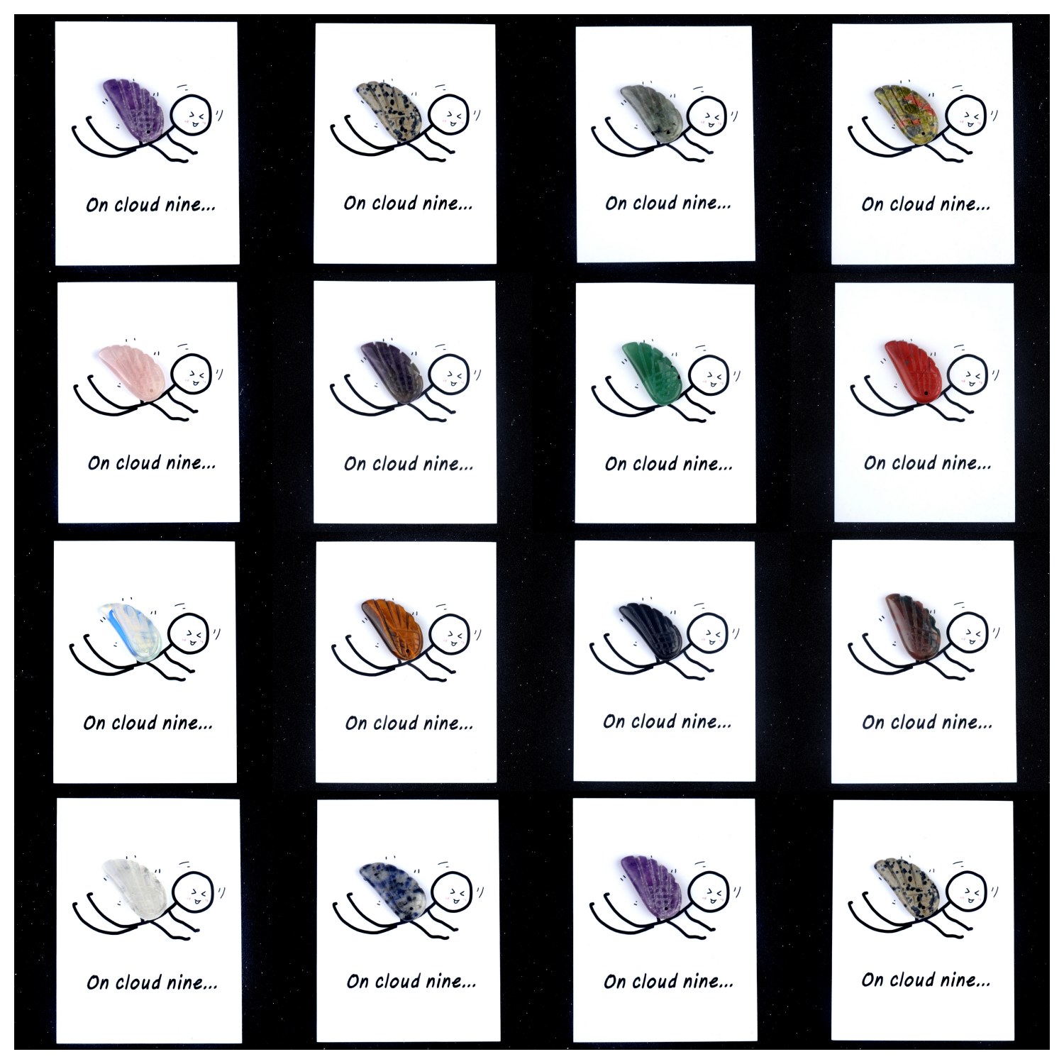 Handmade Craved Gemstone Wing Pendant SP0677-16X30MM Card Packing