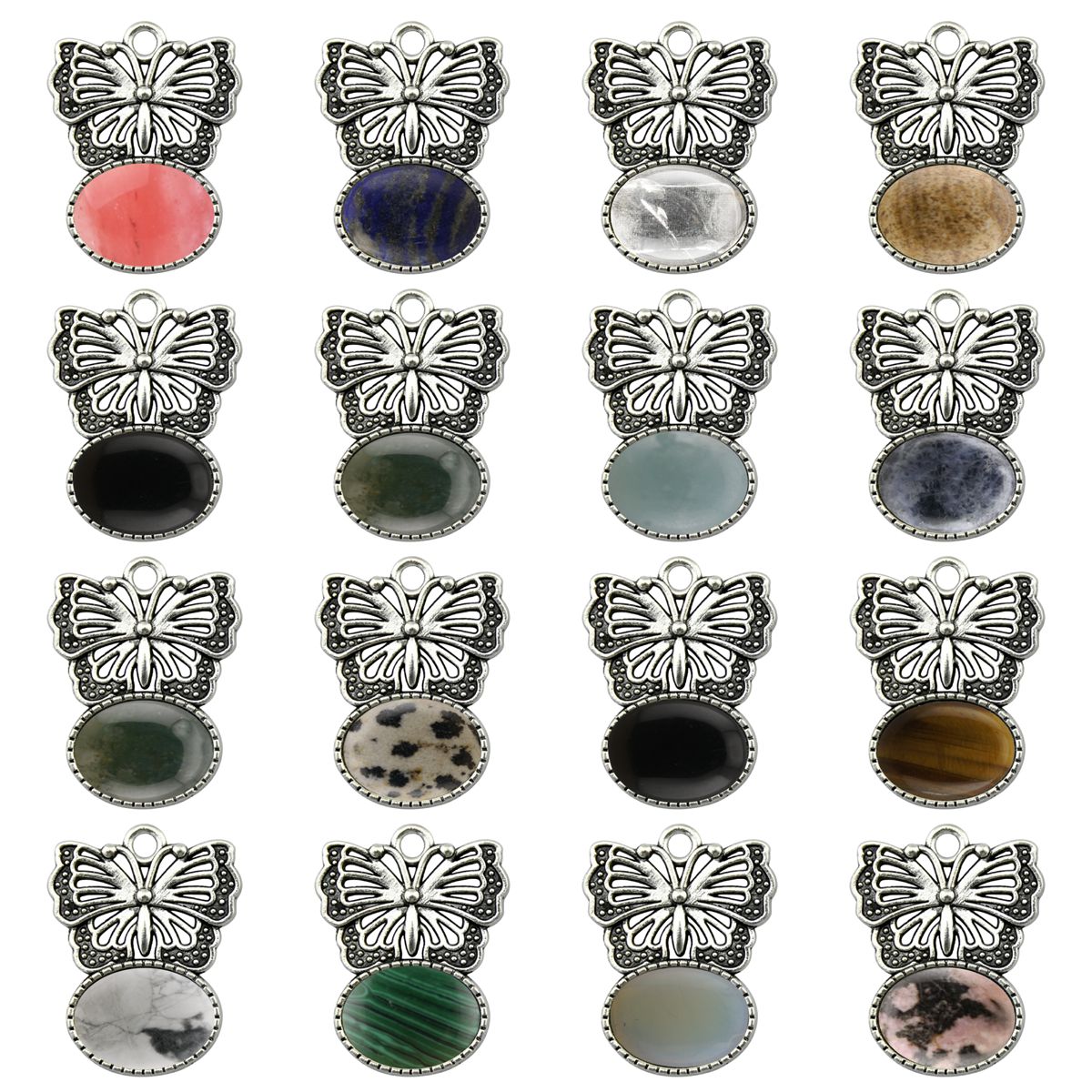 Silver Alloy Butterfly Gemstone Pendant for Making Jewelry with13x18MM Stone Cabs Steering wheel