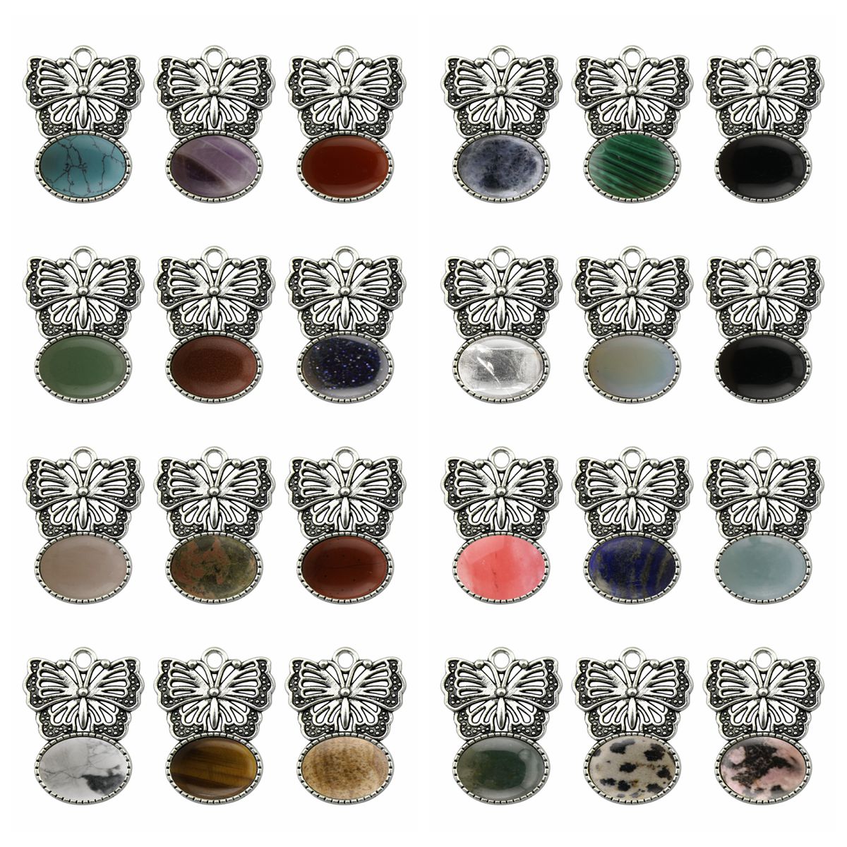 Silver Alloy Butterfly Gemstone Pendant for Making Jewelry with13x18MM Stone Cabs Steering wheel