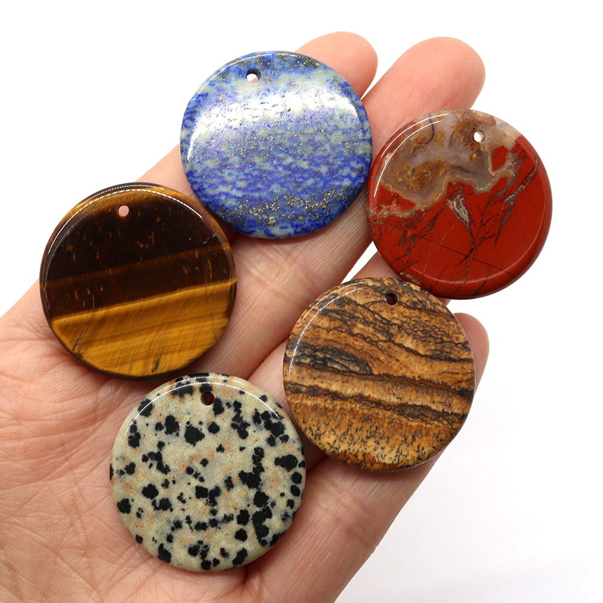 30mm Circle Gemstone Pendant for Making Jewelry Necklace Earrings Healing Chakra Lucky Donut Coin SP1453-30MM