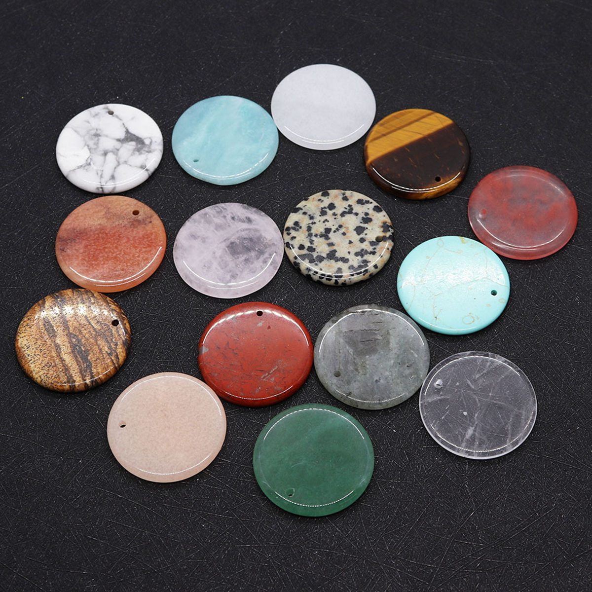 30mm Circle Gemstone Pendant for Making Jewelry Necklace Earrings Healing Chakra Lucky Donut Coin SP1453-30MM