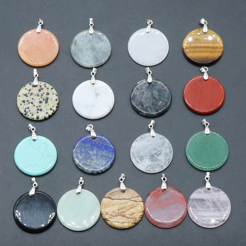 Gemstone Disc Dangle Earrings for Women Healing Chakra Crystal Lucky Circle Donut Coin SE1453S