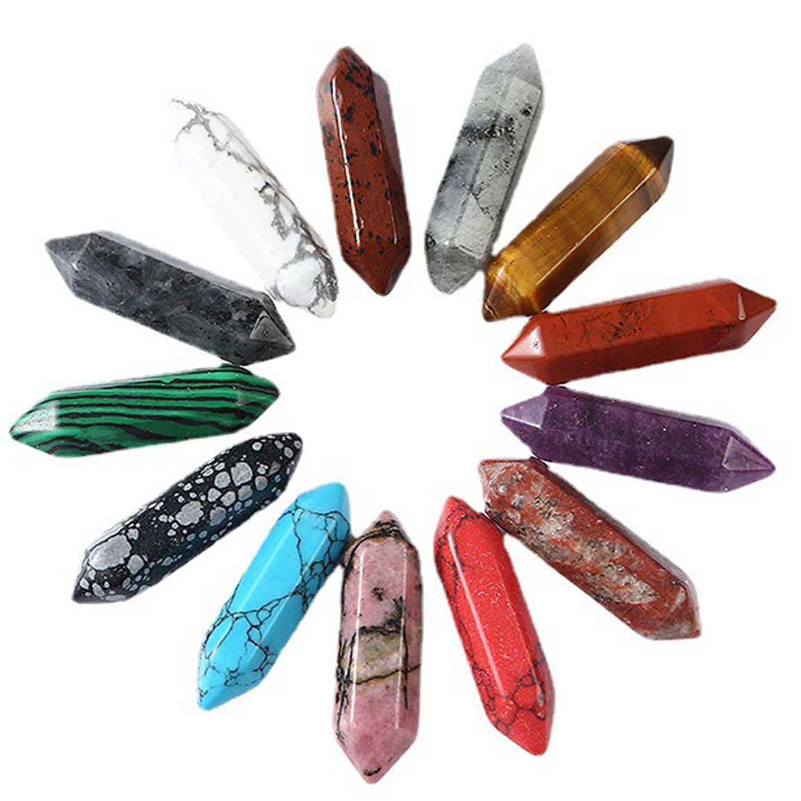 Hexagonal Prism Gemstone Beads Rings for  Women  Wrapped Silver Wire Chakra Charms Crystal Pointed Jewelry