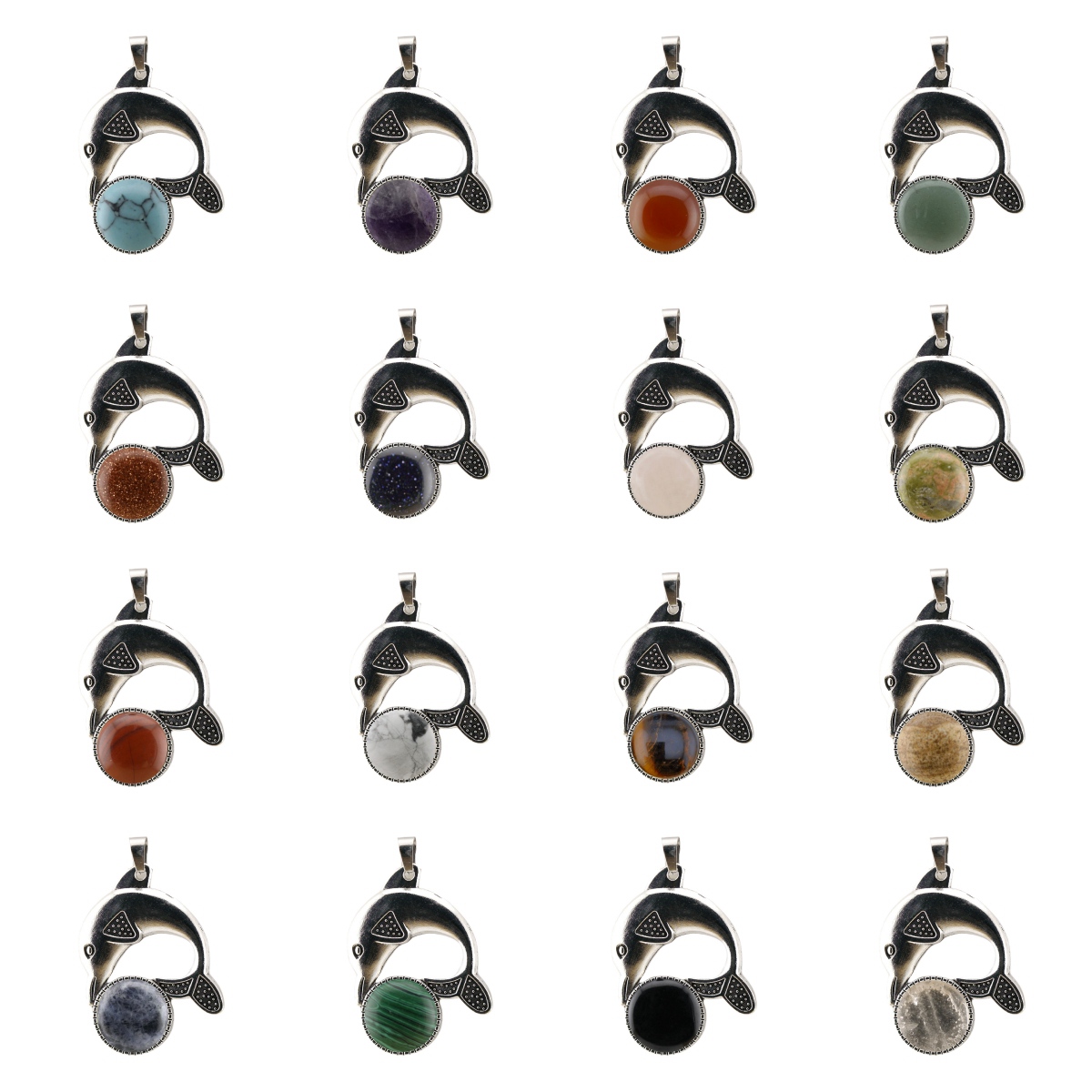 Silver Alloy Dolphin Gemstone Pendant for Jewelry Making Necklace Earrings