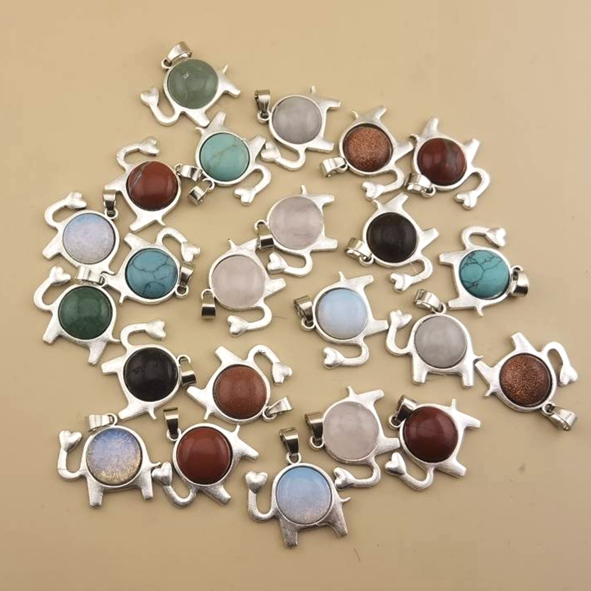 Silver Alloy Elephant Gemstone Pendant for Jewelry Making Necklace Earrings Love Heart 