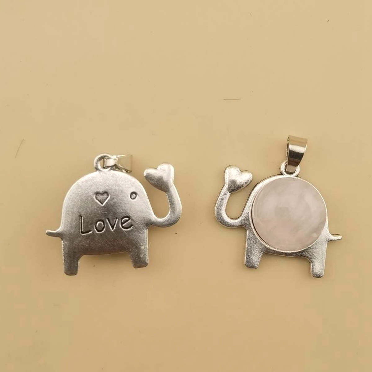 Silver Alloy Elephant Gemstone Pendant for Jewelry Making Necklace Earrings Love Heart 