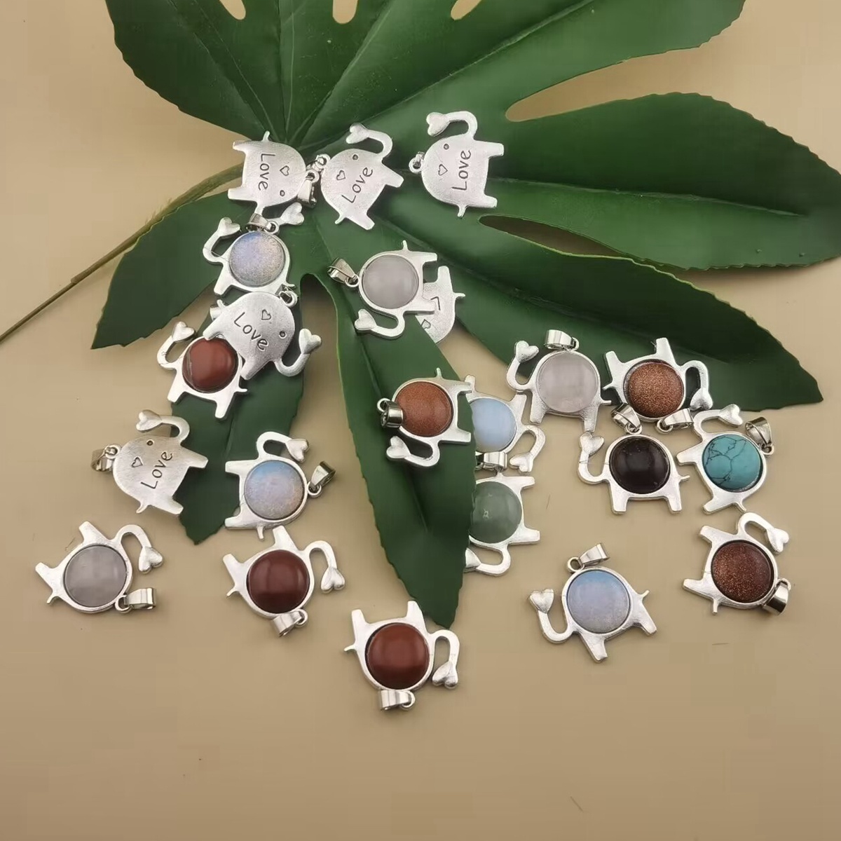 Silver Alloy Elephant Gemstone Pendant for Jewelry Making Necklace Earrings Love Heart 