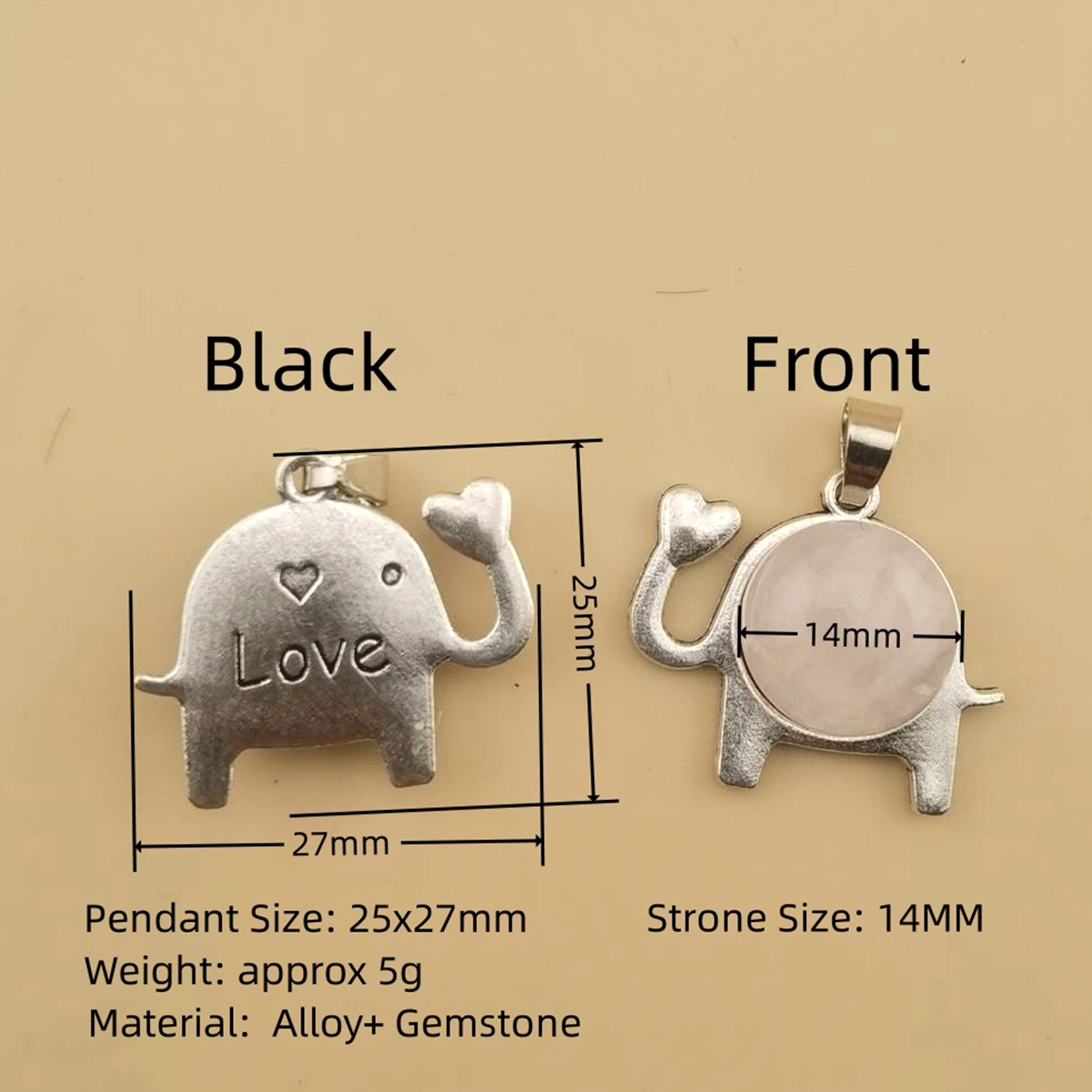 Silver Alloy Elephant Gemstone Pendant for Jewelry Making Necklace Earrings Love Heart 