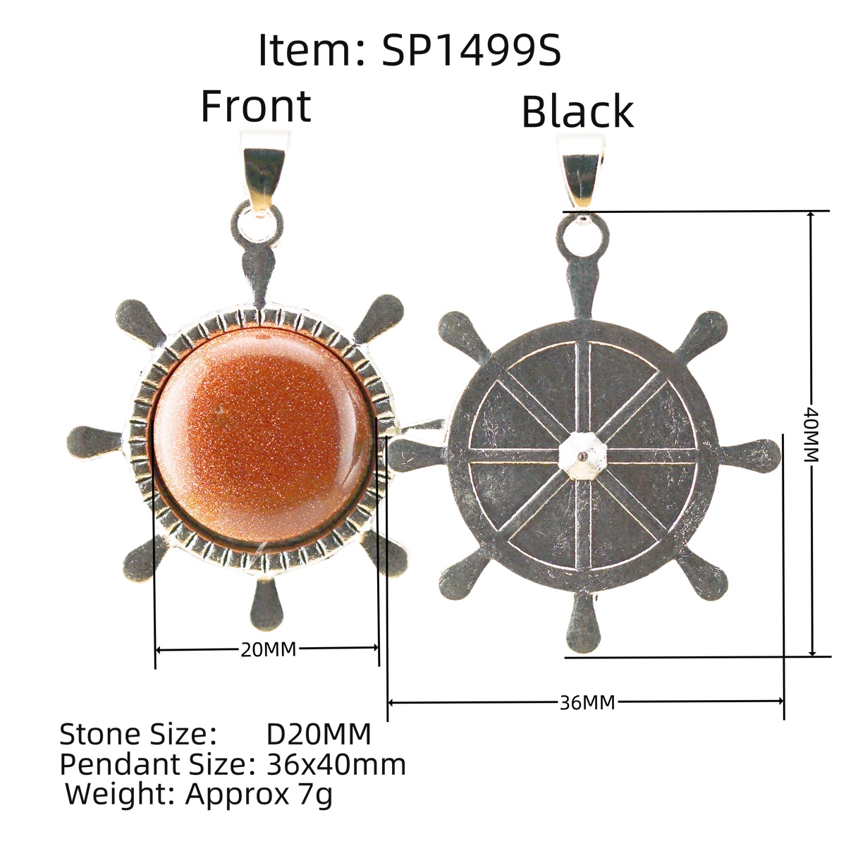 Silver Alloy Rudder Gemstone Pendant for Making Jewelry with 20MM Stone Cabs Steering wheel