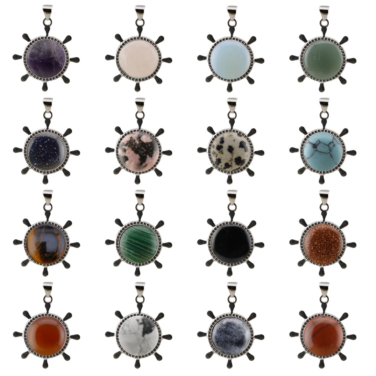 Silver Alloy Rudder Gemstone Pendant for Making Jewelry with 20MM Stone Cabs Steering wheel