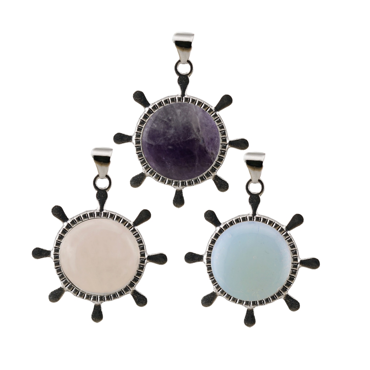 Silver Alloy Rudder Gemstone Pendant for Making Jewelry with 20MM Stone Cabs Steering wheel