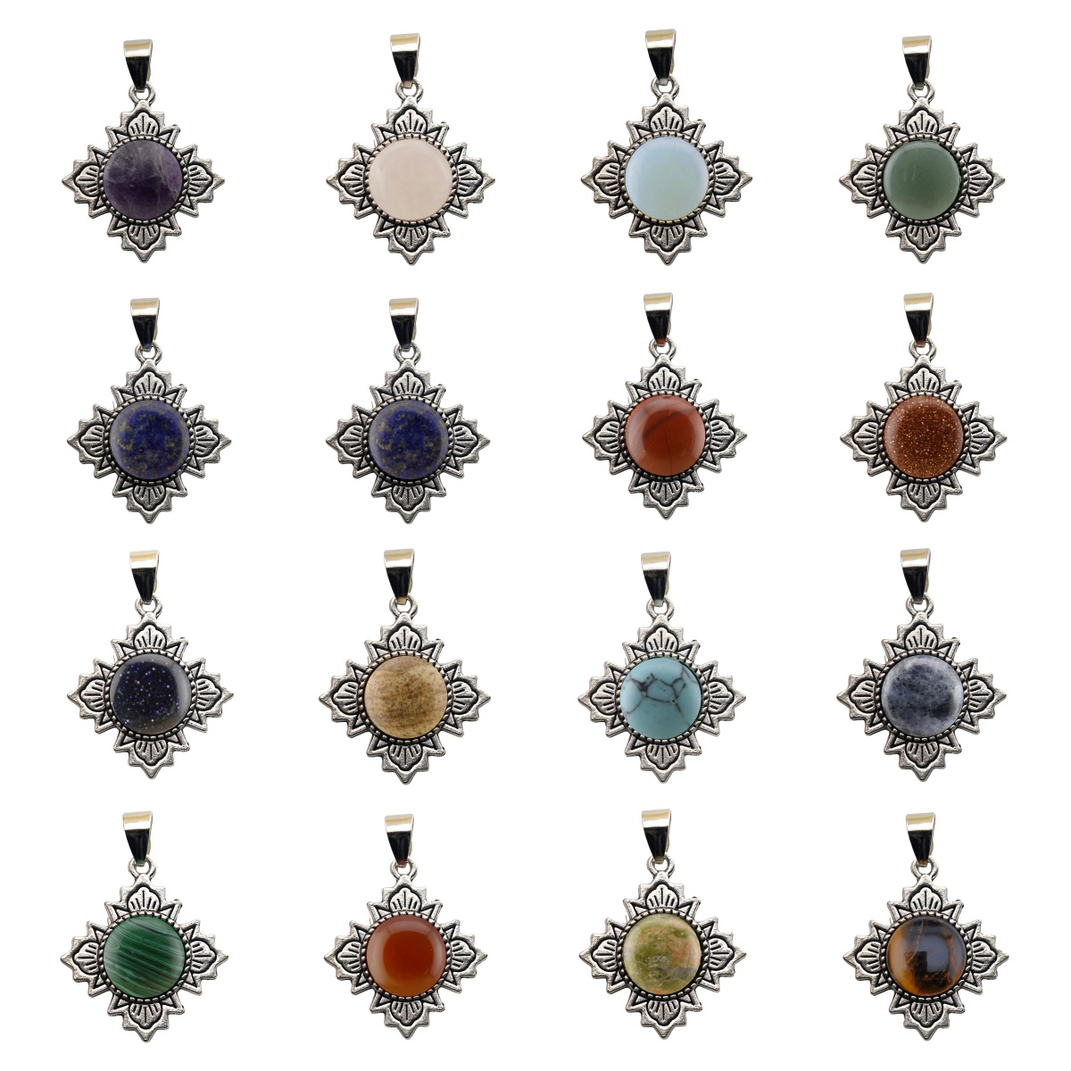 Silver  Four Leaf Clover Gemstone Pendant for Jewelry Making Necklace Earrings 12MM Stone & Crystal Cabs 