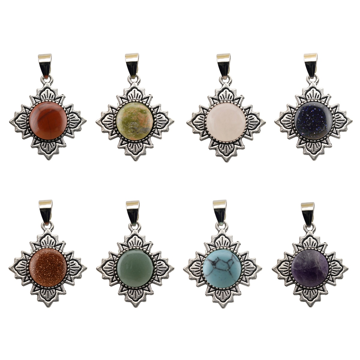 Silver  Four Leaf Clover Gemstone Pendant for Jewelry Making Necklace Earrings 12MM Stone & Crystal Cabs 