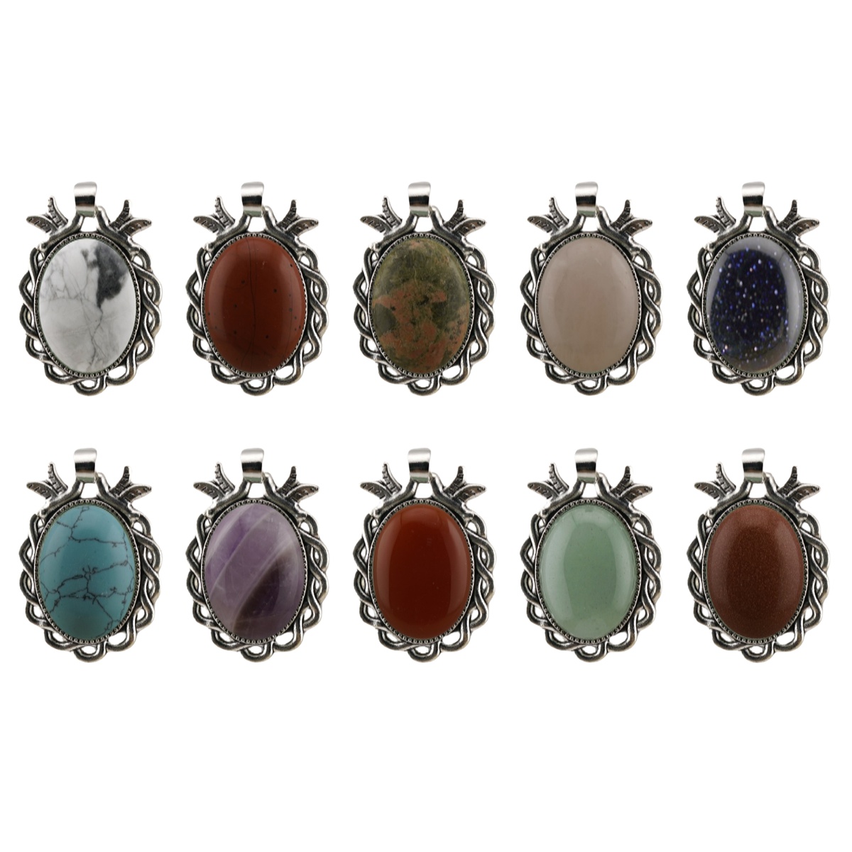 Natural Gemstone Pendant for Making Jewelry with 18x25MM Stone Cabs  Silver Alloy Accessories