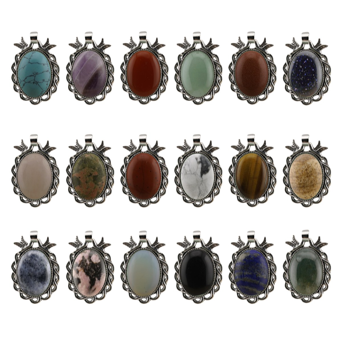 Natural Gemstone Pendant for Making Jewelry with 18x25MM Stone Cabs  Silver Alloy Accessories